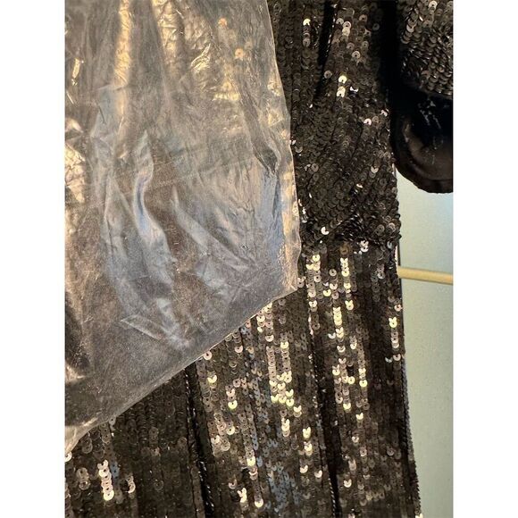 P.A.R.O.S.H. NWT Goody Sequin Cocktail Dress   w/Velvet Belt in Black Size S - Picture 6 of 11